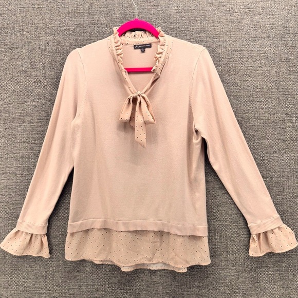 Adrianna Papell Womans Sweater Size L Tie Neck Ruffle Trim Knit Romantic Office - Picture 1 of 15